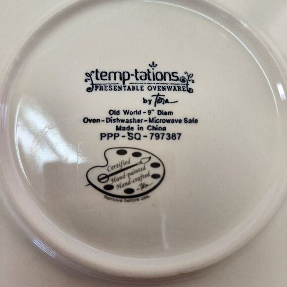 Temptations Presentable Ovenware Tara Old World Blue Scalloped Edge Pie Plate - Picture 5 of 8